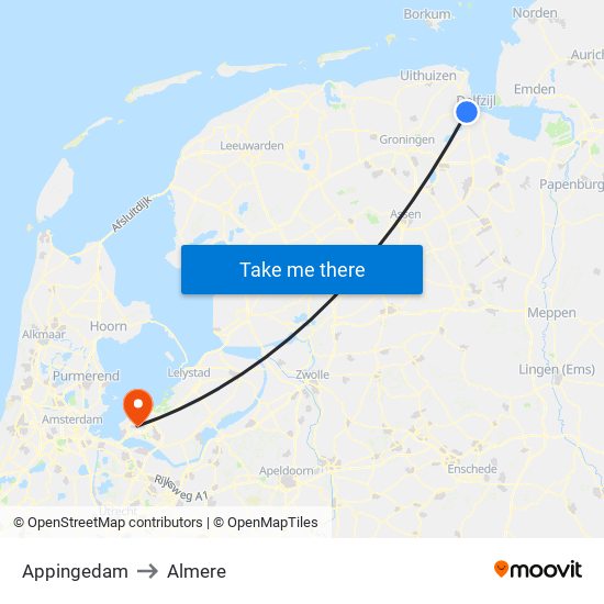 Appingedam to Almere map
