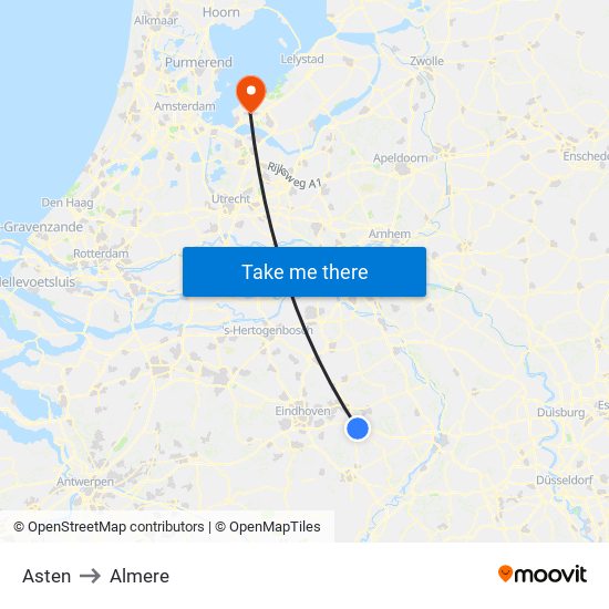 Asten to Almere map