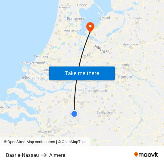 Baarle-Nassau to Almere map