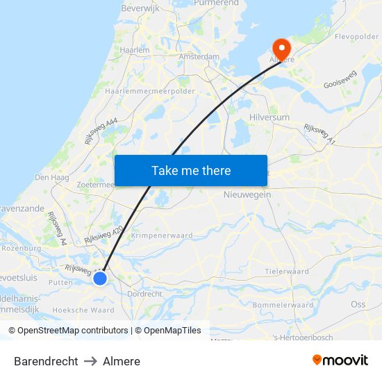 Barendrecht to Almere map