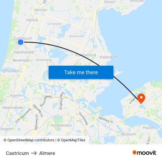 Castricum to Almere map