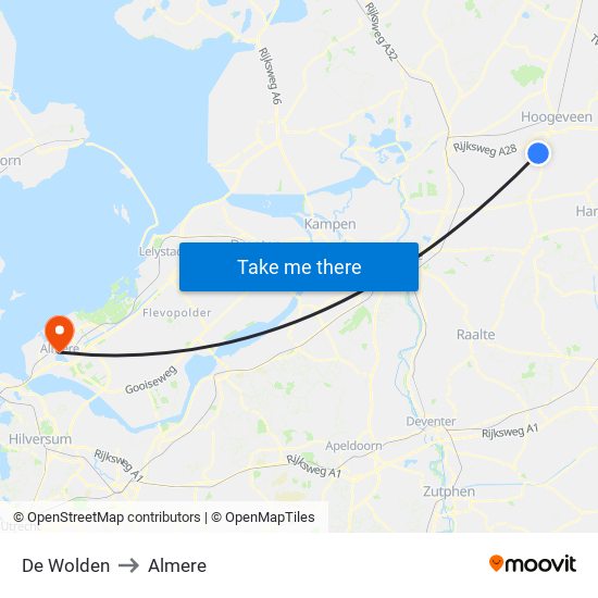 De Wolden to Almere map