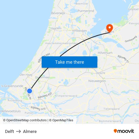 Delft to Almere map