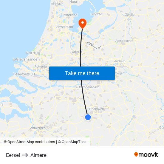 Eersel to Almere map