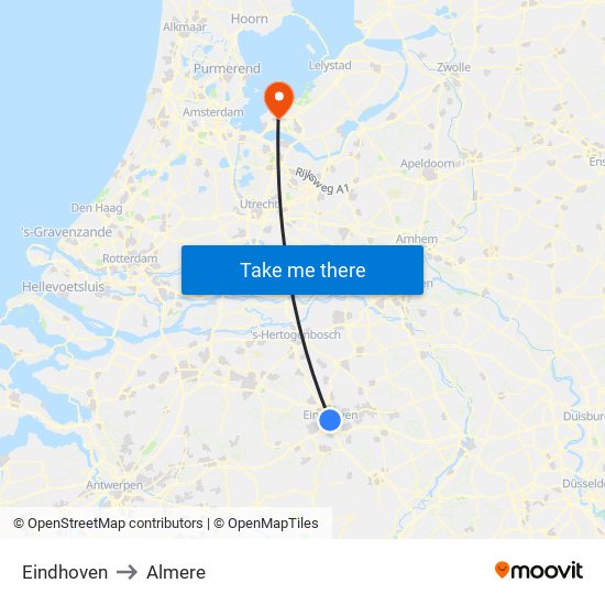 Eindhoven to Almere map