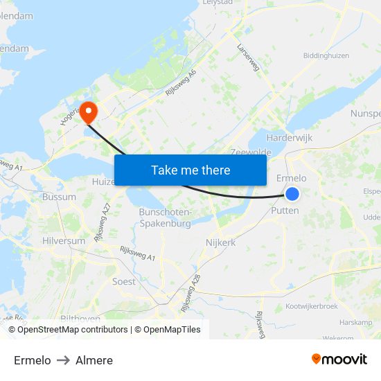 Ermelo to Almere map