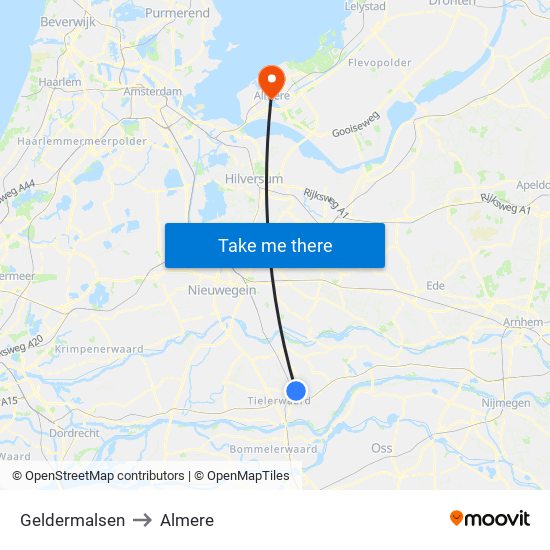 Geldermalsen to Almere map