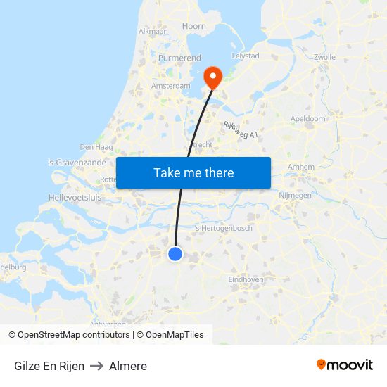 Gilze En Rijen to Almere map