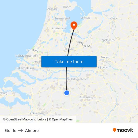 Goirle to Almere map