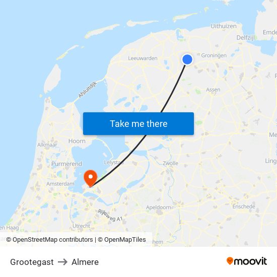 Grootegast to Almere map