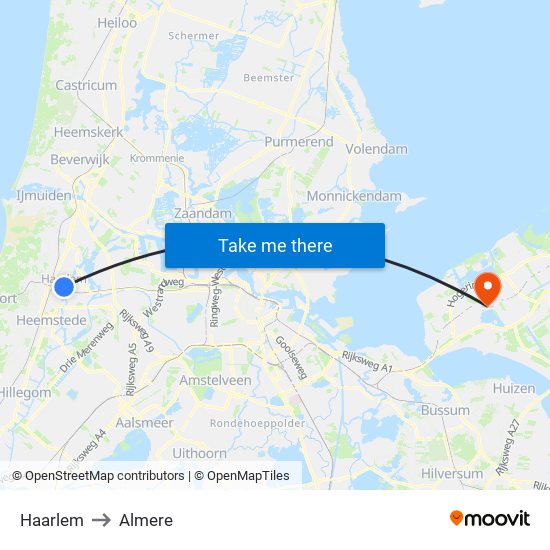 Haarlem to Almere map