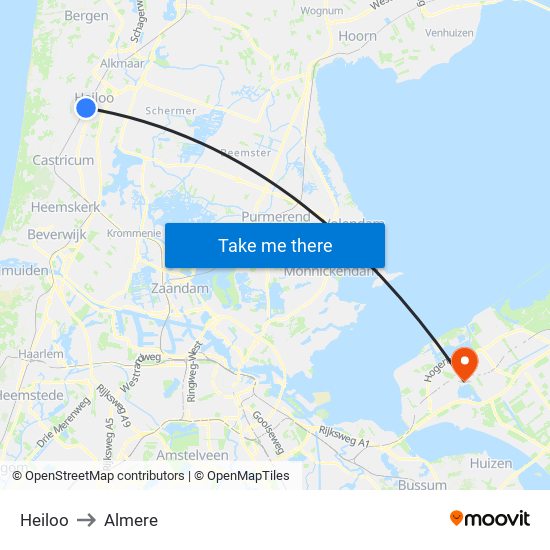 Heiloo to Almere map