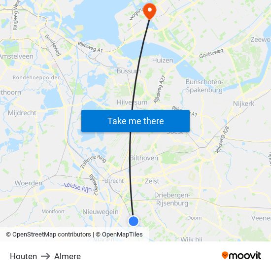 Houten to Almere map