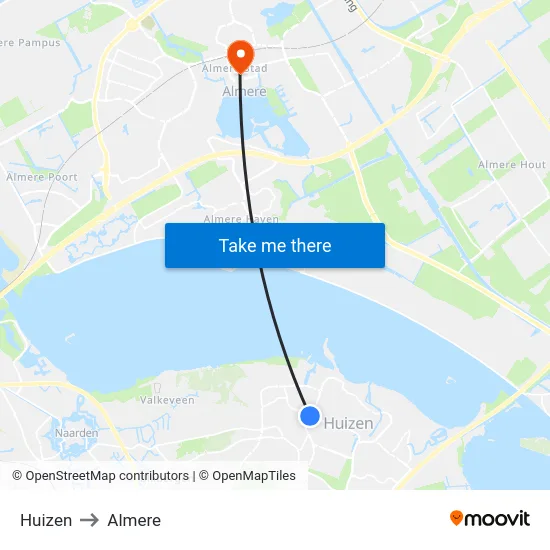 Huizen to Almere map