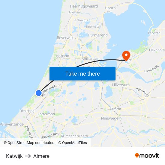 Katwijk to Almere map