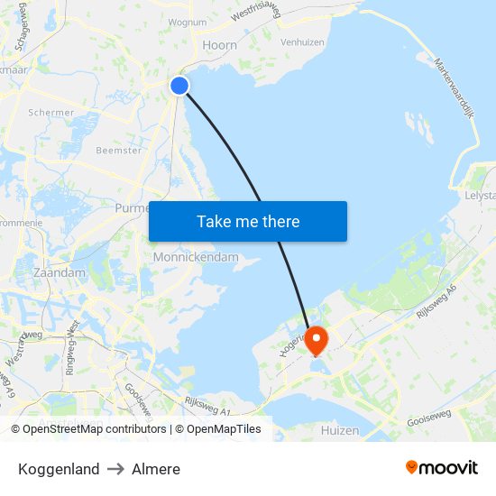 Koggenland to Almere map