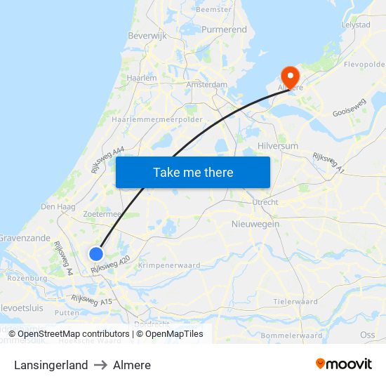Lansingerland to Almere map