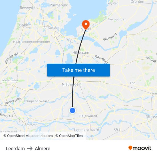 Leerdam to Almere map