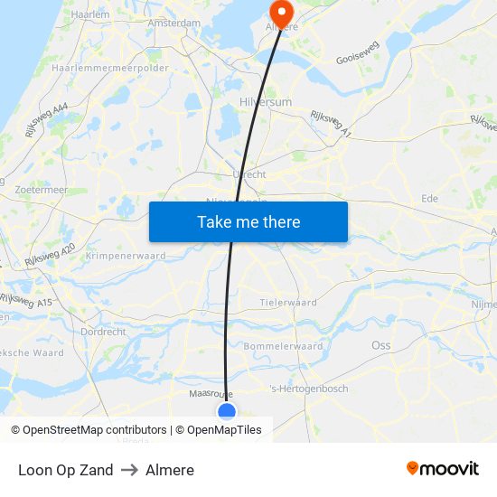 Loon Op Zand to Almere map