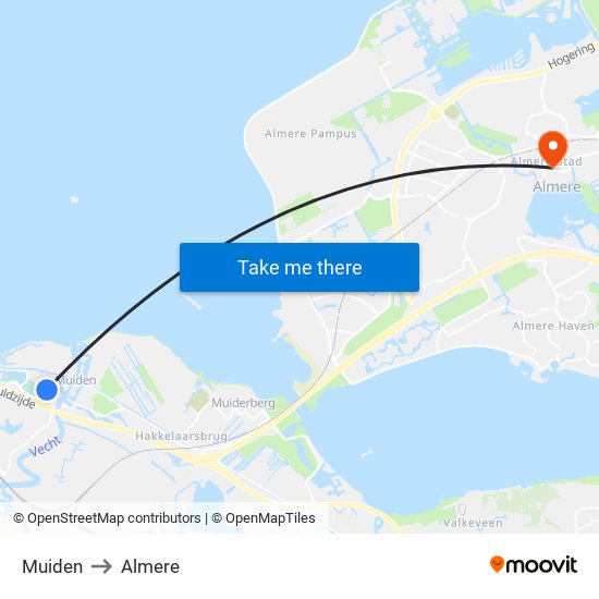 Muiden to Almere map