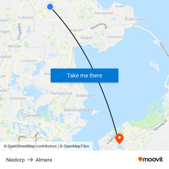 Niedorp to Almere map