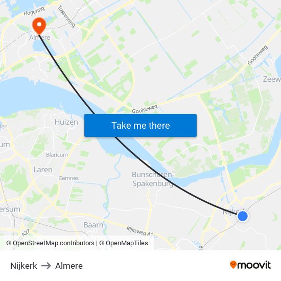 Nijkerk to Almere map