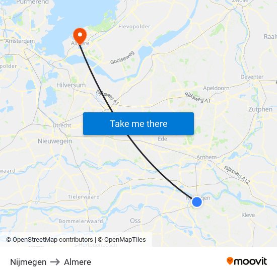 Nijmegen to Almere map