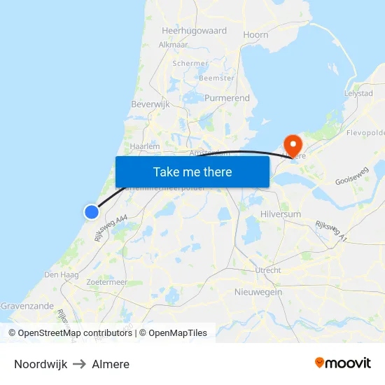 Noordwijk to Almere map