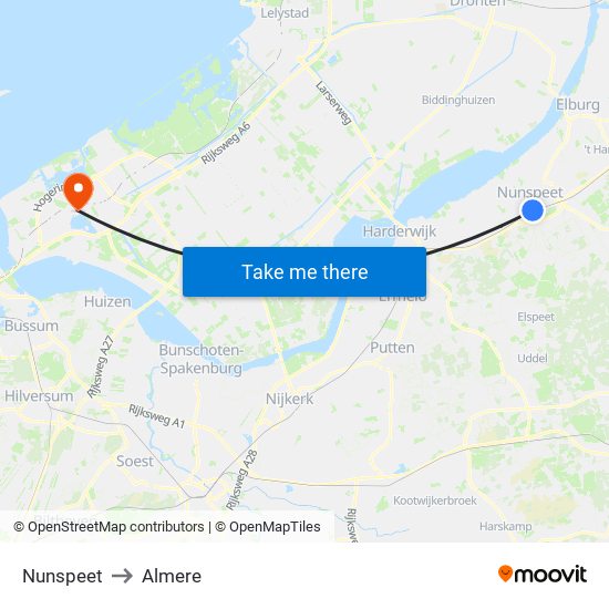 Nunspeet to Almere map