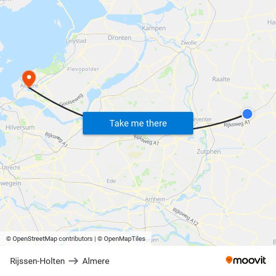 Rijssen-Holten to Almere map