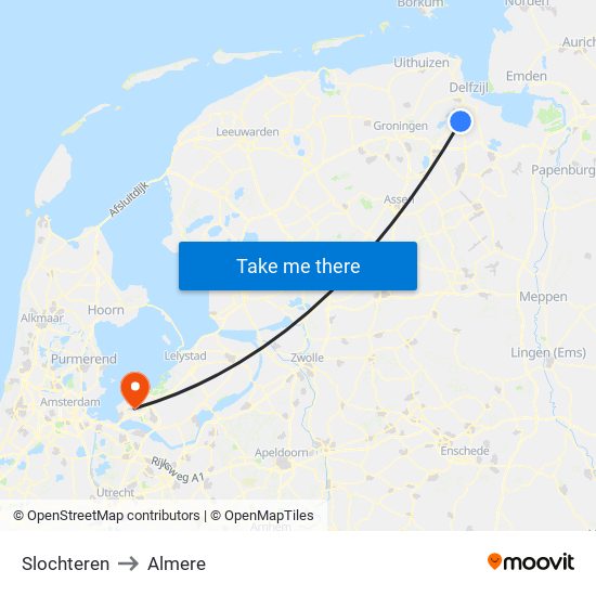 Slochteren to Almere map