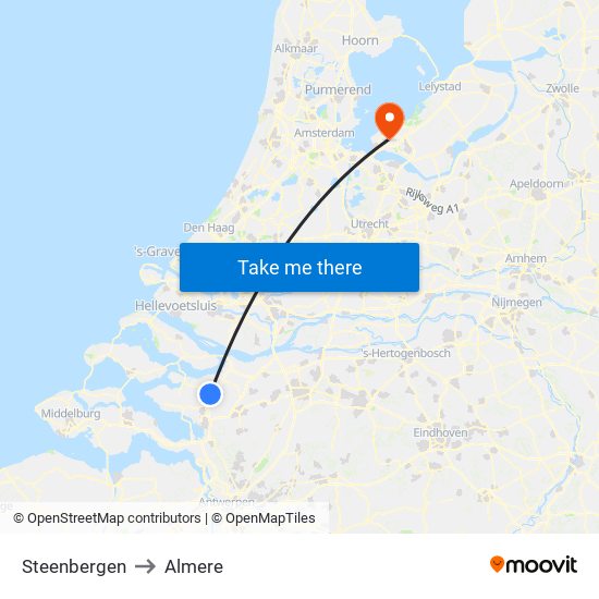 Steenbergen to Almere map