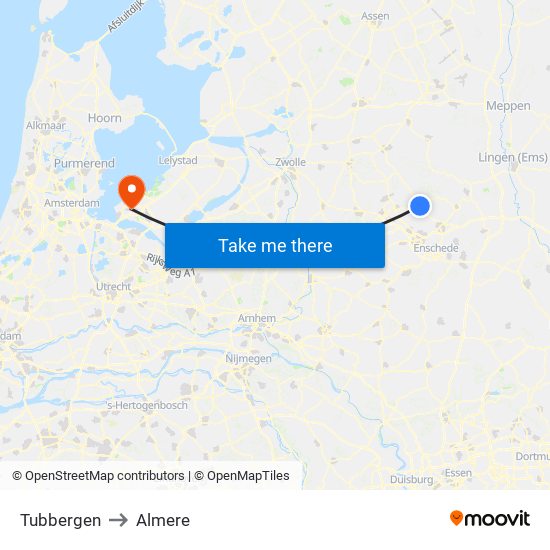 Tubbergen to Almere map