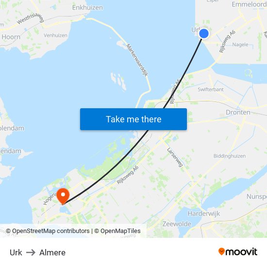 Urk to Almere map