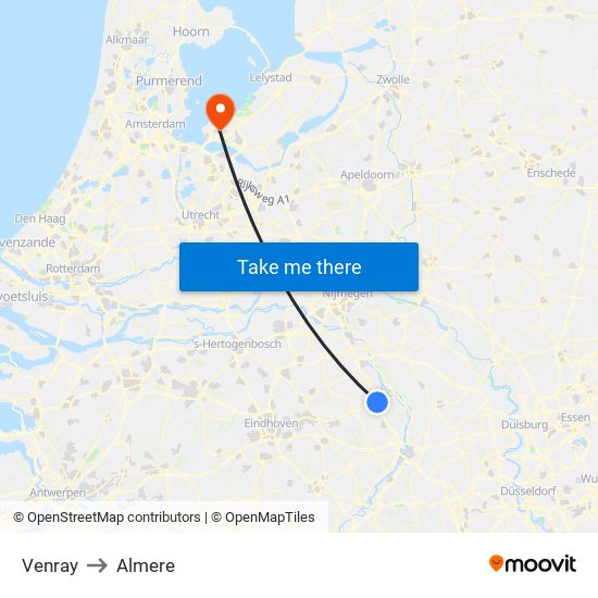 Venray to Almere map