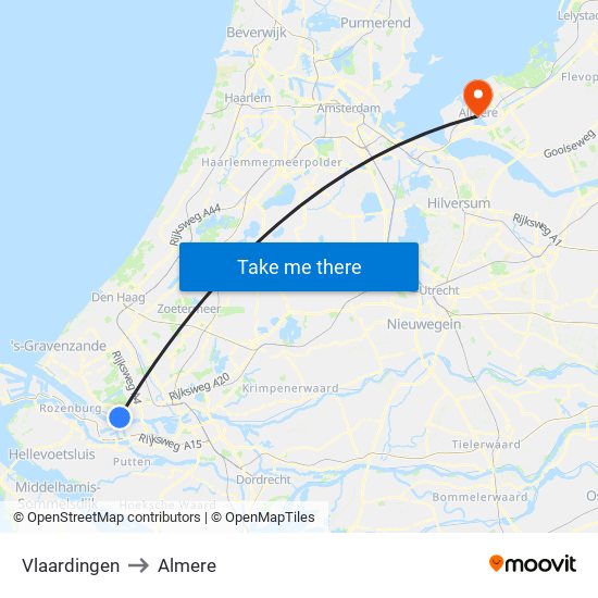 Vlaardingen to Almere map