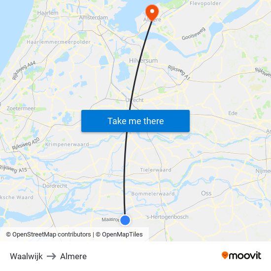 Waalwijk to Almere map
