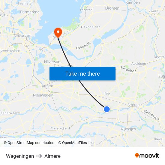 Wageningen to Almere map