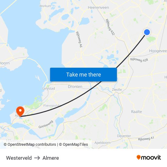 Westerveld to Almere map