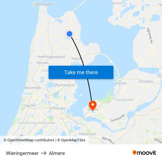 Wieringermeer to Almere map