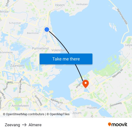 Zeevang to Almere map