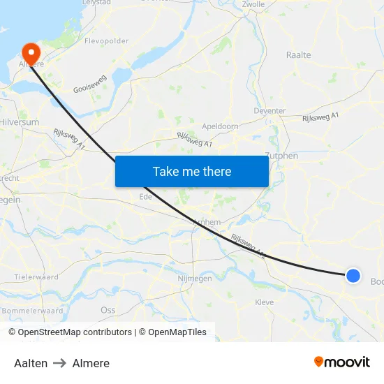 Aalten to Almere map