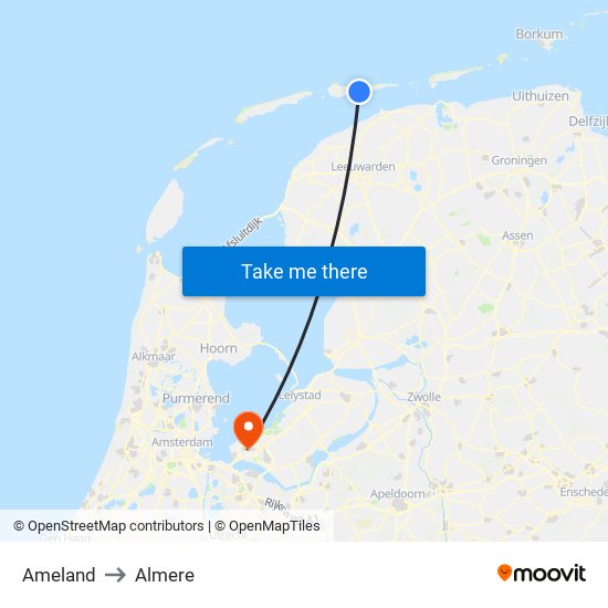 Ameland to Almere map