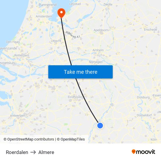 Roerdalen to Almere map