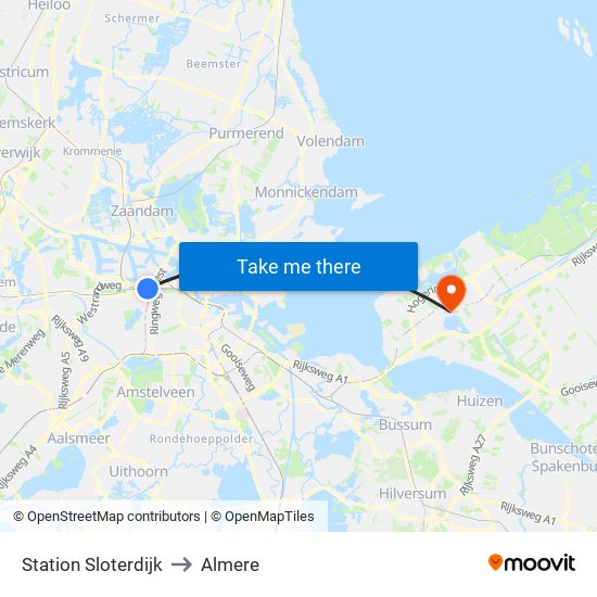 Station Sloterdijk to Almere map