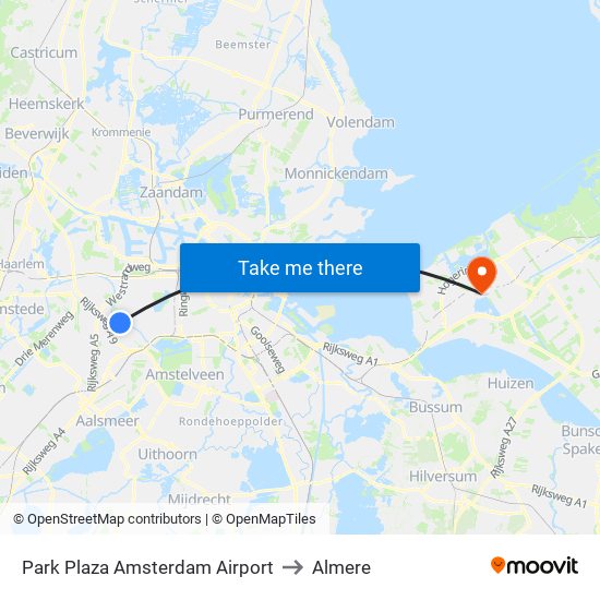Park Plaza Amsterdam Airport to Almere map