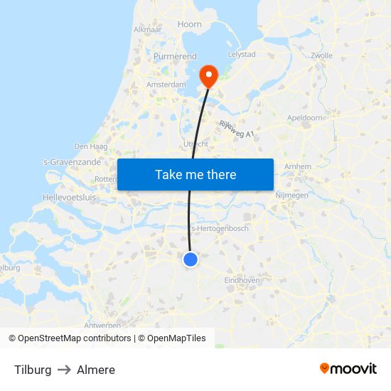 Tilburg to Almere map