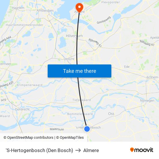 'S-Hertogenbosch (Den Bosch) to Almere map