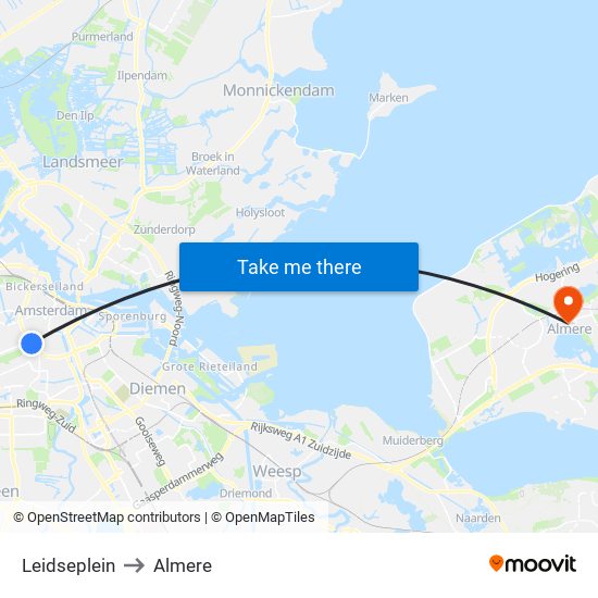 Leidseplein to Almere map