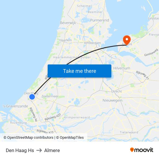 Den Haag Hs to Almere map